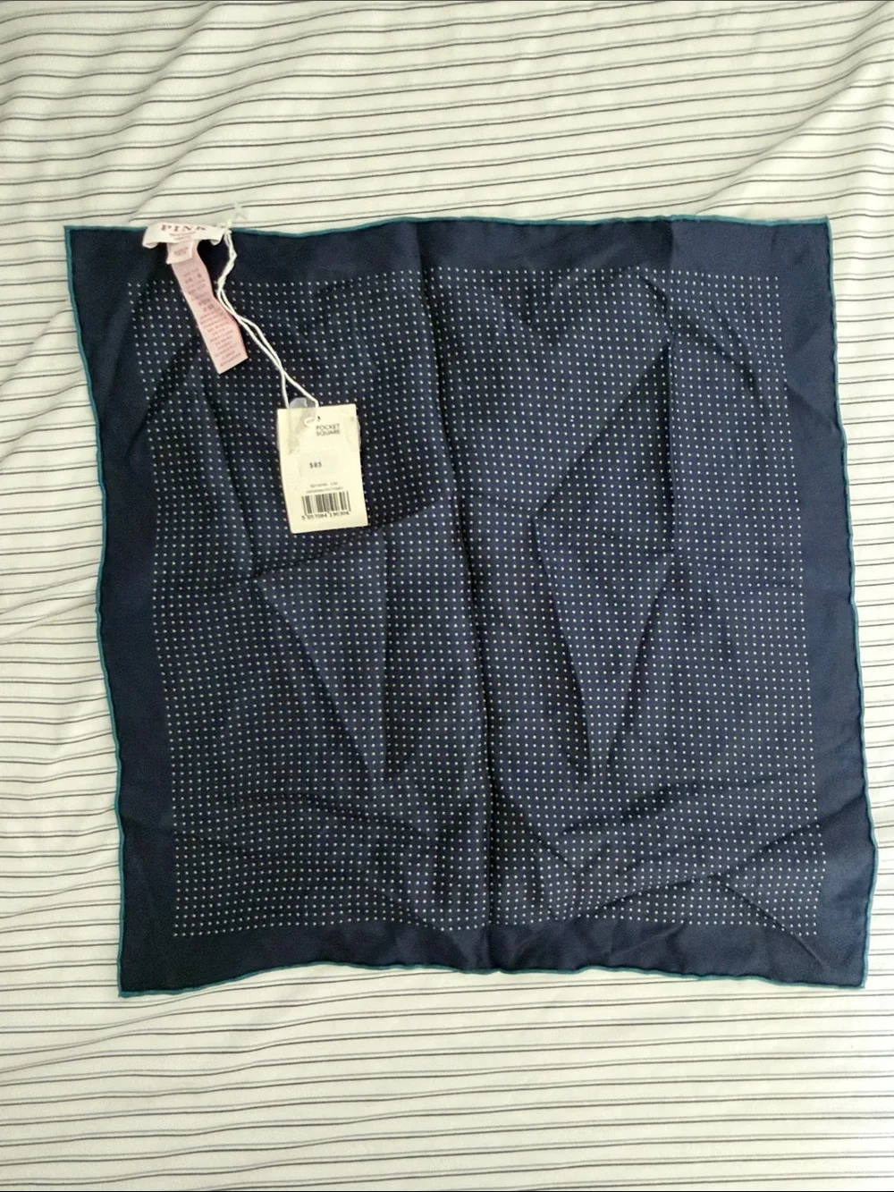 Thomas Pink Navy Pocket Square with Teal Trim